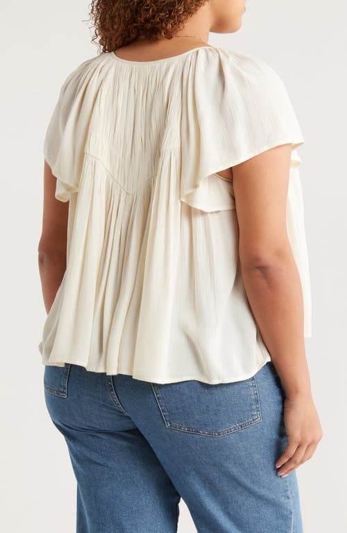 Treasure & Bond Shirred Raglan Sleeve Gauze Top In White