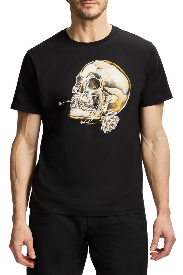 Chrome Skull Knit Graphic T-Shirt, Main, color, BLACK