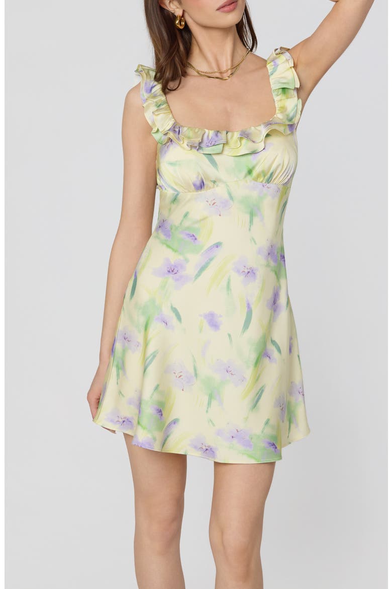 Mara Floral Print Minidress, Alternate, color, YELLOW PURPLE FLORAL