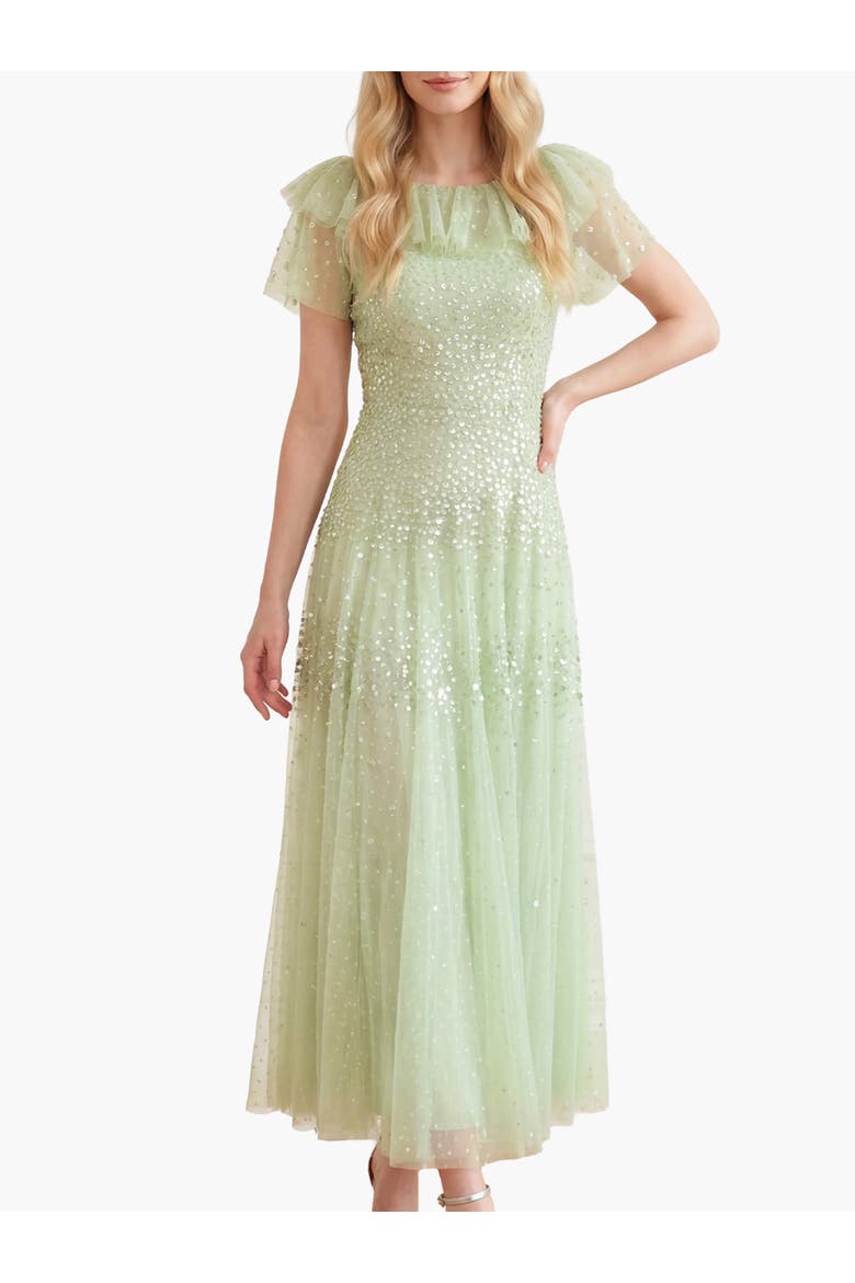 Sunrise Sequin Short Sleeve Ankle Gown, Main, color, Peppermint