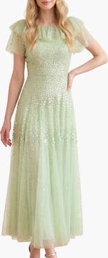 Needle & Thread Sunrise Sequin Short Sleeve Ankle Gown