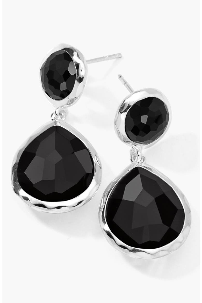 Rock Candy Snowman Drop Earrings, Main, color, SILVER/ ONYX