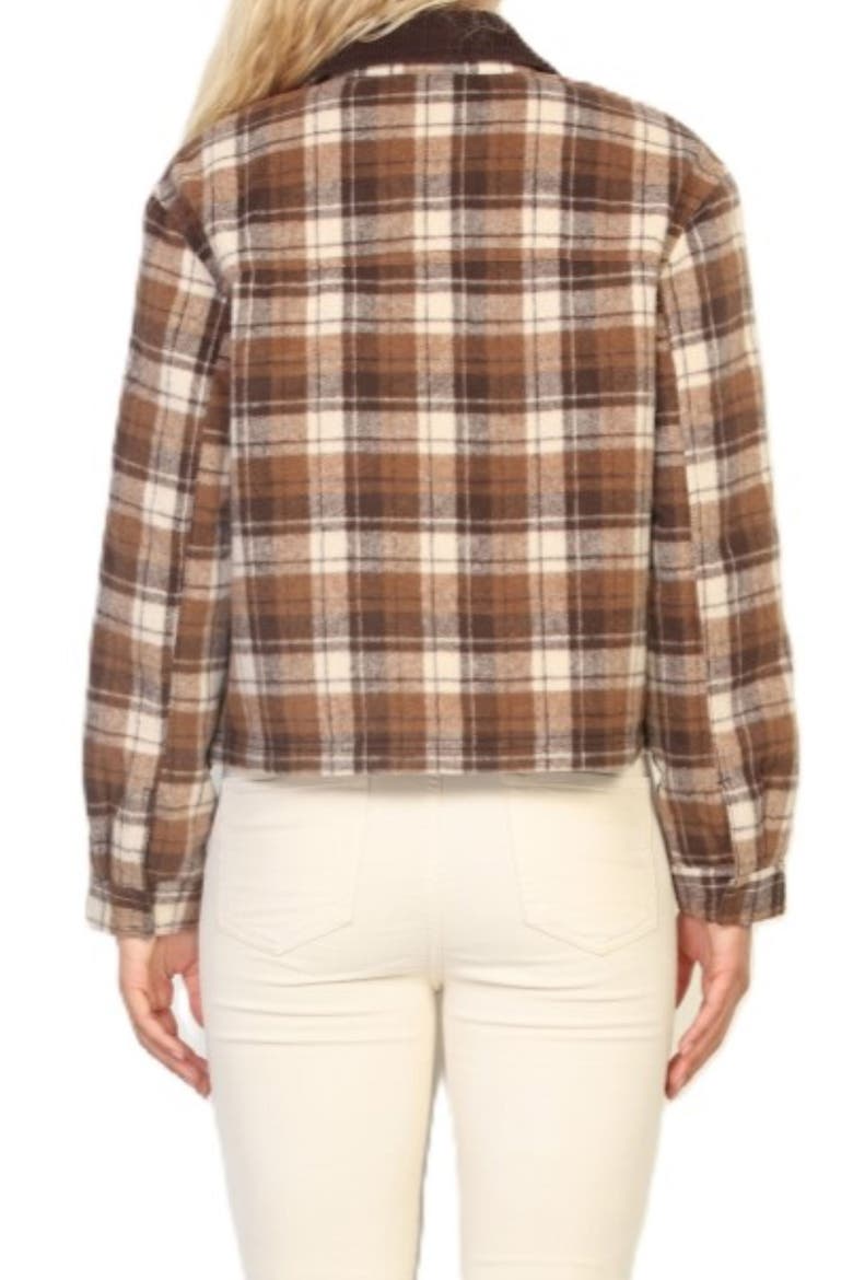 Plaid Cotton Blend Barn Jacket, Alternate, color, BROWN/ CREAM
