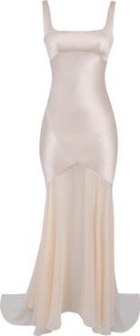 HOUSE OF CB Vittoria Paneled Satin & Chiffon Gown