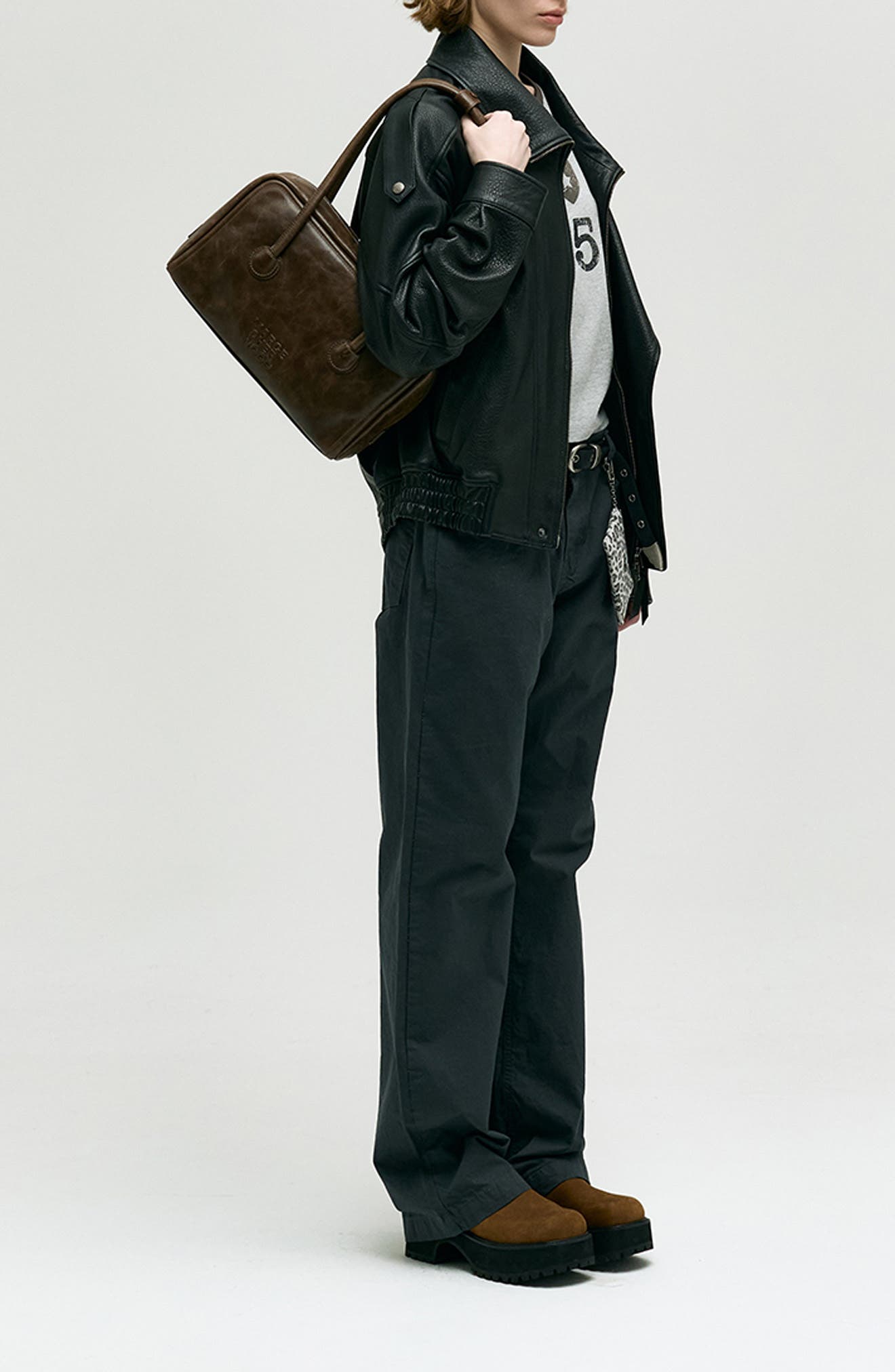 MARGESHERWOOD Boston Leather Shoulder Bag, Alternate, color, Washed Brown Pull-Up