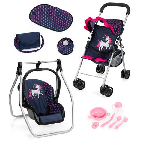 11Piece Stroller Set Swing, Bag, Mat & Accessories For Dolls