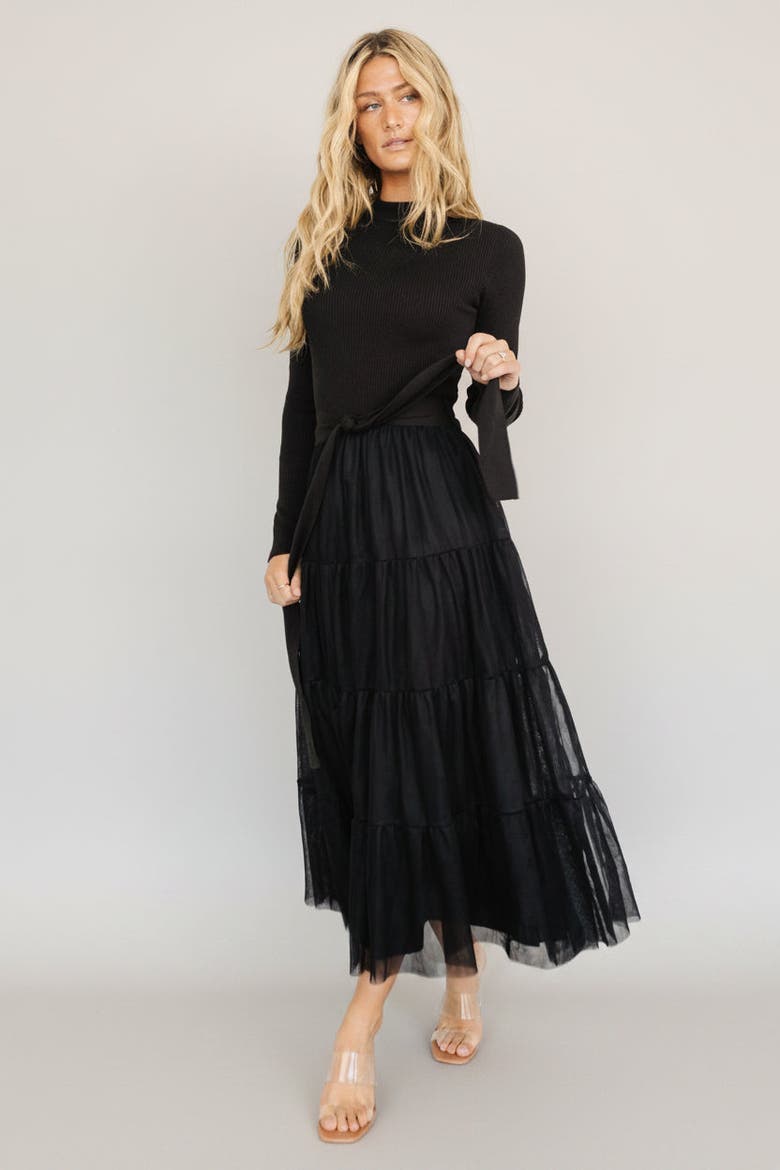 Demi Sweater Tulle Dress, Main, color, Black