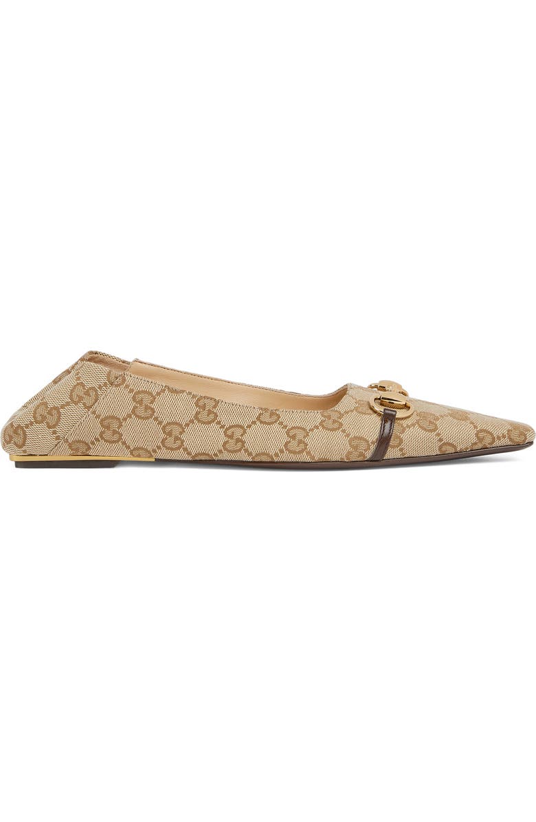 Gucci Vittoria Horsebit GG Canvas Convertible Flat, Alternate, color, Vintage Sand/ Dark Brown