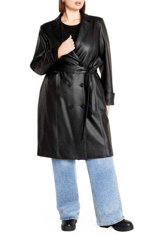 City Chic Briella Faux Leather Trench Coat In Black