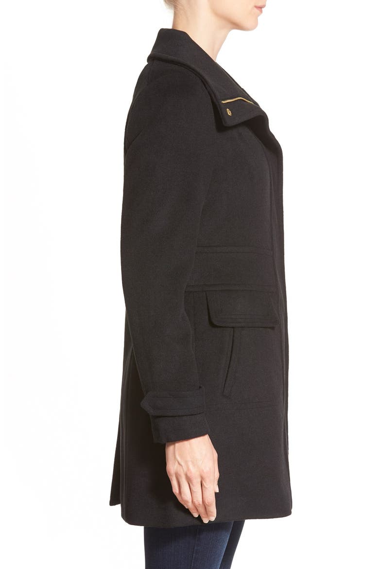 Cole Haan Signature Stand Collar Wool Blend Coat, Alternate, color, BLACK