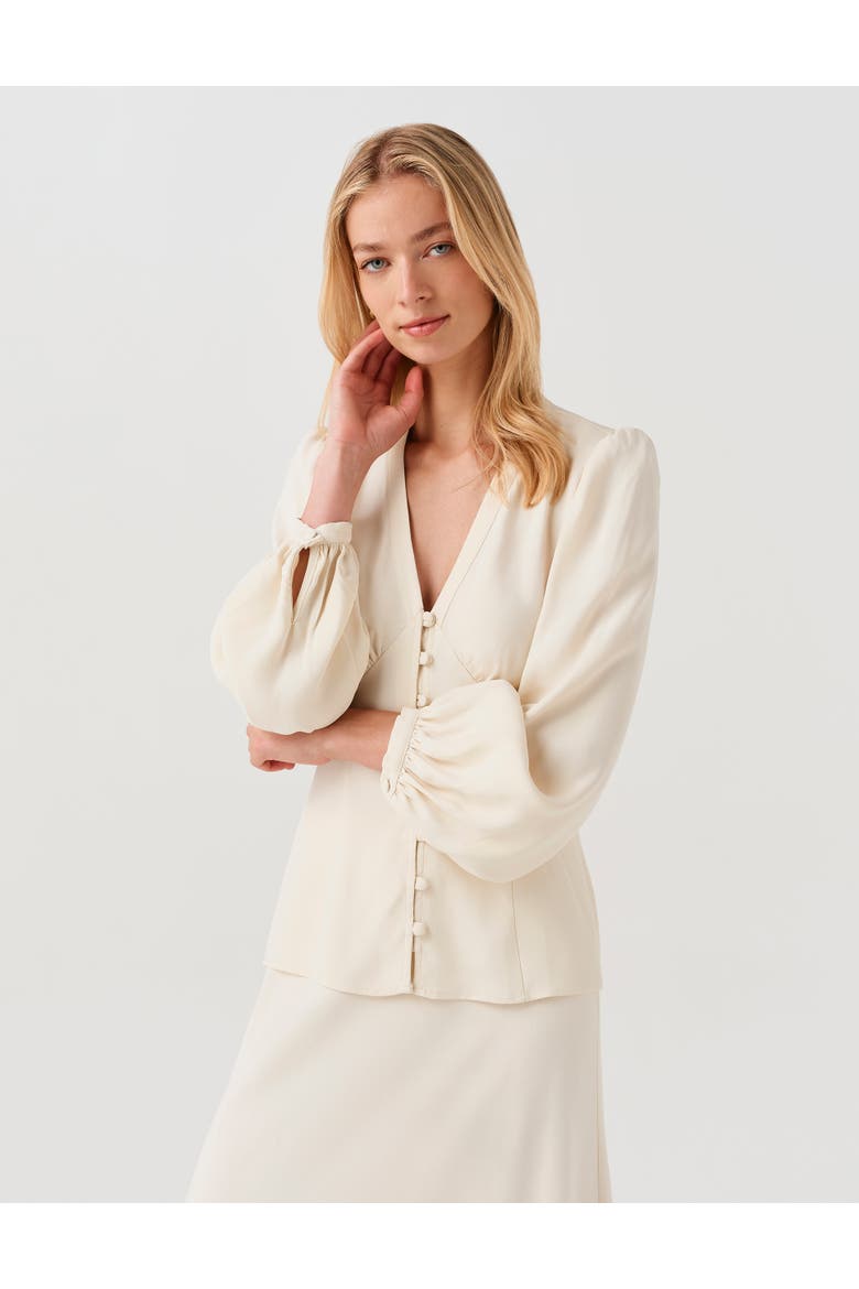 Edina V-Neck Button Through Blouse, Alternate, color, Ivory