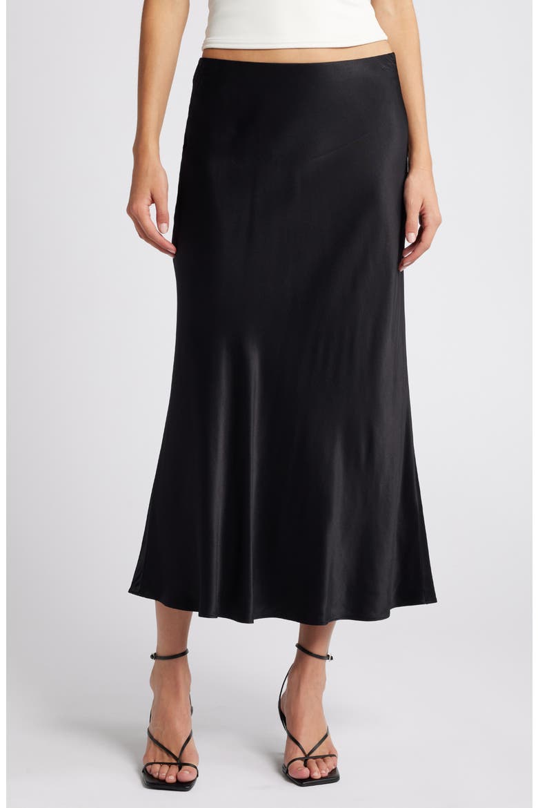 Anya Satin Midi Skirt, Main, color, BLACK