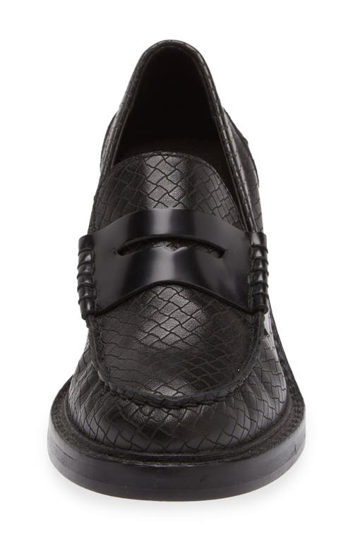 Rag & Bone Carter Embossed Leather Heeled Penny Loafers In Black Leather
