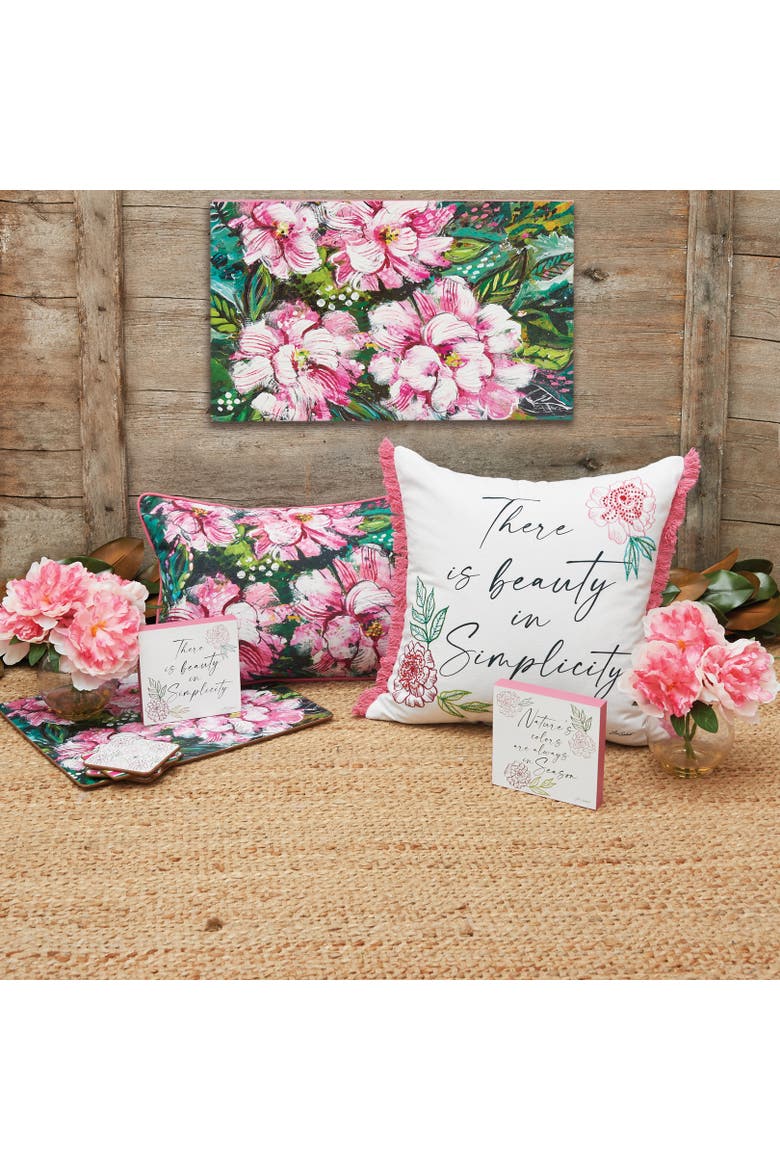 Peony Pink Flowers HD Printed Cotton Blend Lumbar Accent Pillow 14" x 22", Alternate, color, Pink
