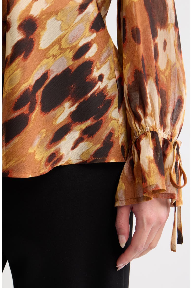 Print Ruffle Balloon Sleeve Top, Alternate, color, LUGGAGE ANIMAL
