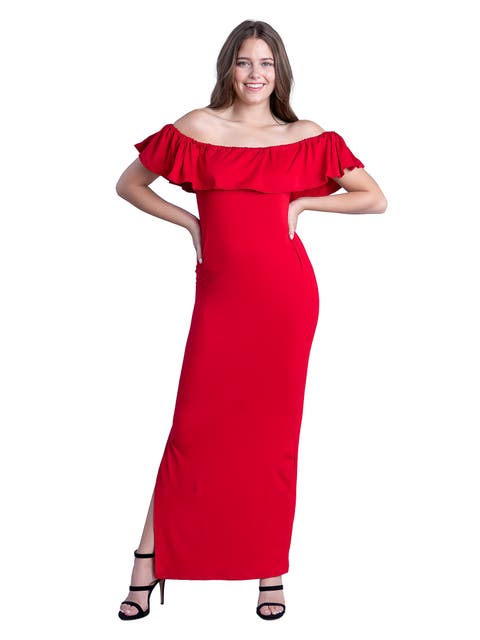 Off Shoulder Ruffle Detail Maxi Dress