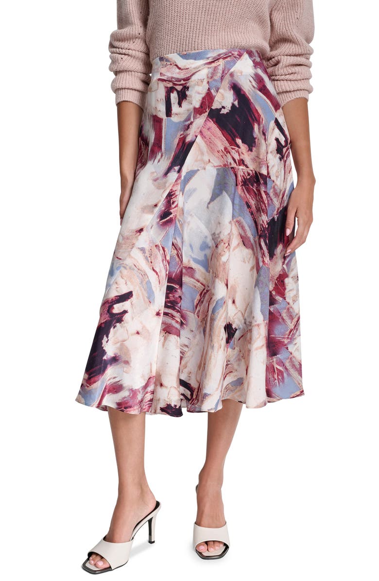 DKNY Abstract Print Satin Skirt, Main, color, Urban Sandstorm