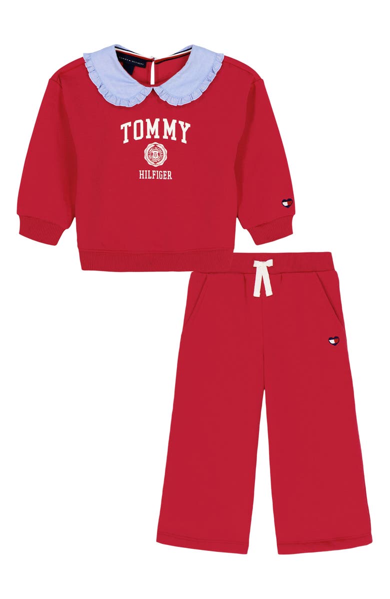 Tommy Hilfiger Logo Peter Pan Collar Pullover & Wide Leg Pants Set, Main, color, Red
