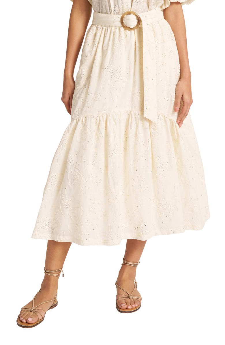 matty m. Liora Eyelet Belted Midi Skirt, Main, color, 