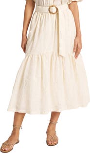 matty m. Liora Eyelet Belted Midi Skirt