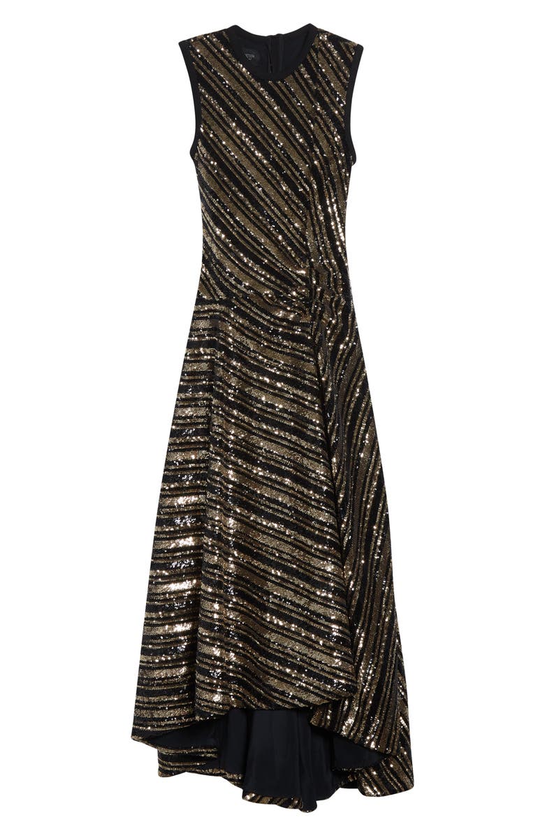 Giambattista Valli Sequin Stripe Asymmetric Midi Dress, Alternate, color, Black/ Gold