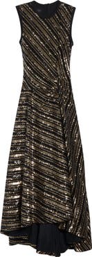 Giambattista Valli Sequin Stripe Asymmetric Midi Dress