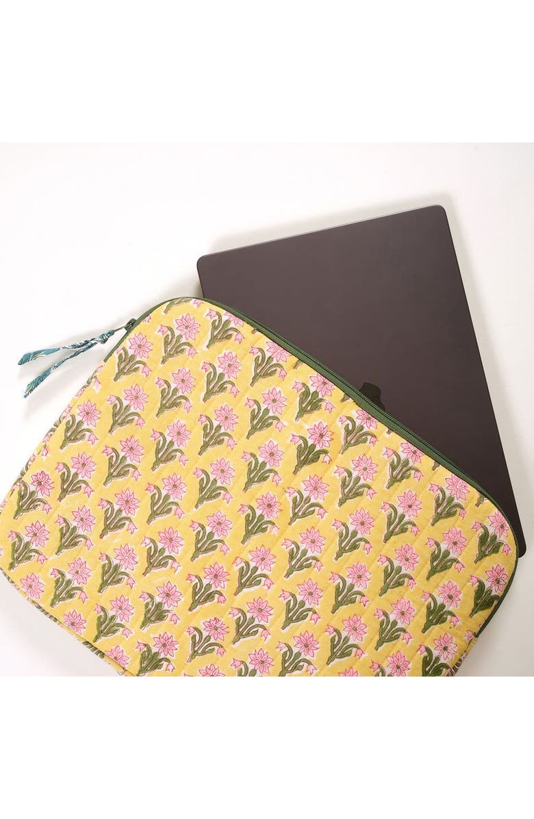 Zsa Zsa Zsu Rajpath Block Printed 100% Cotton Laptop Bag 14", Alternate, color, Yellow