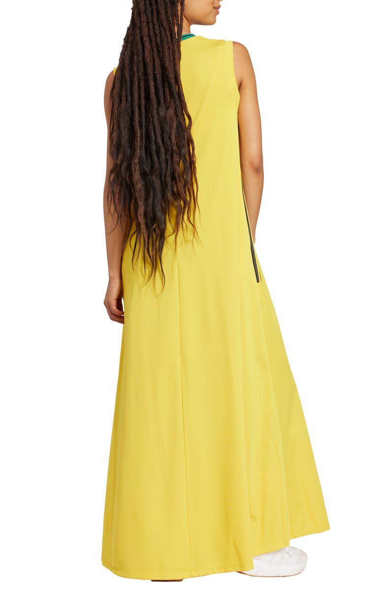 adidas Tiro 3-Stripes Recycled Polyester Mesh Maxi Dress, Alternate, color, Hazy Yellow/ Black/ Bold Green