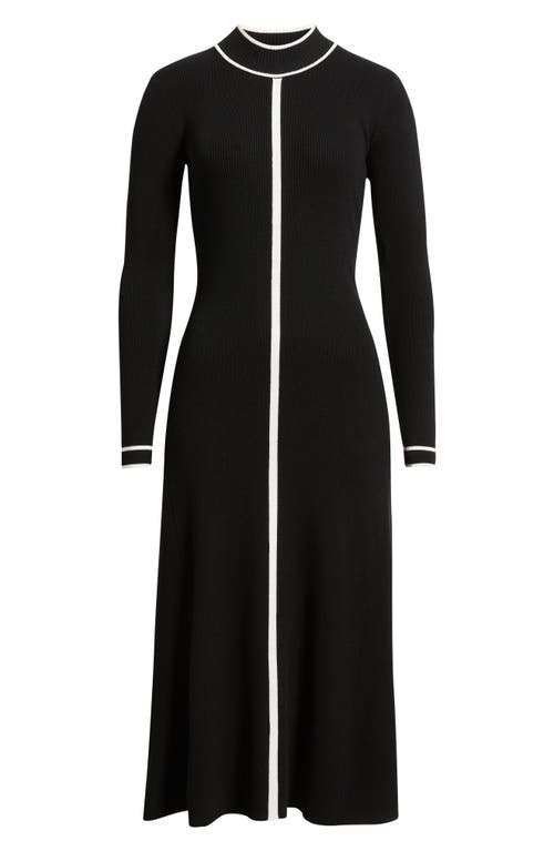 Elie Tahari The Noemi Contrast Trim Long Sleeve Rib Midi Dress In Black