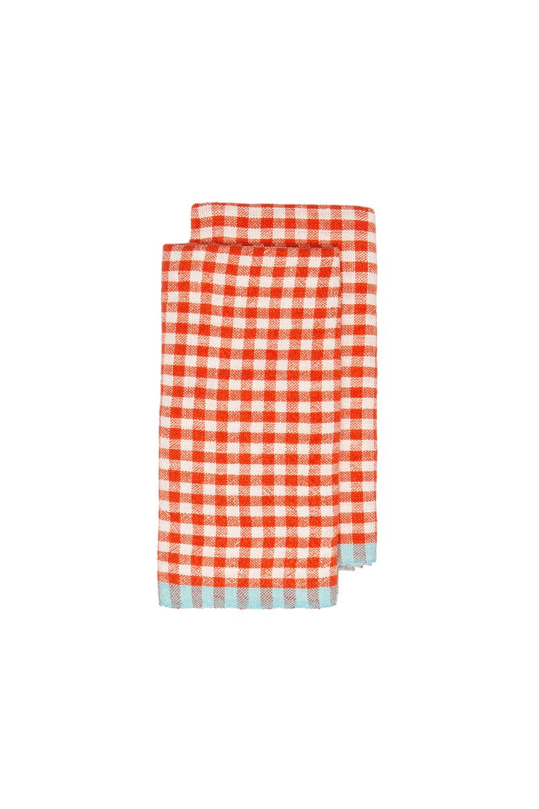 Gingham Towels  - Set of 2, Alternate, color, Orange/Aqua 20" x 30"