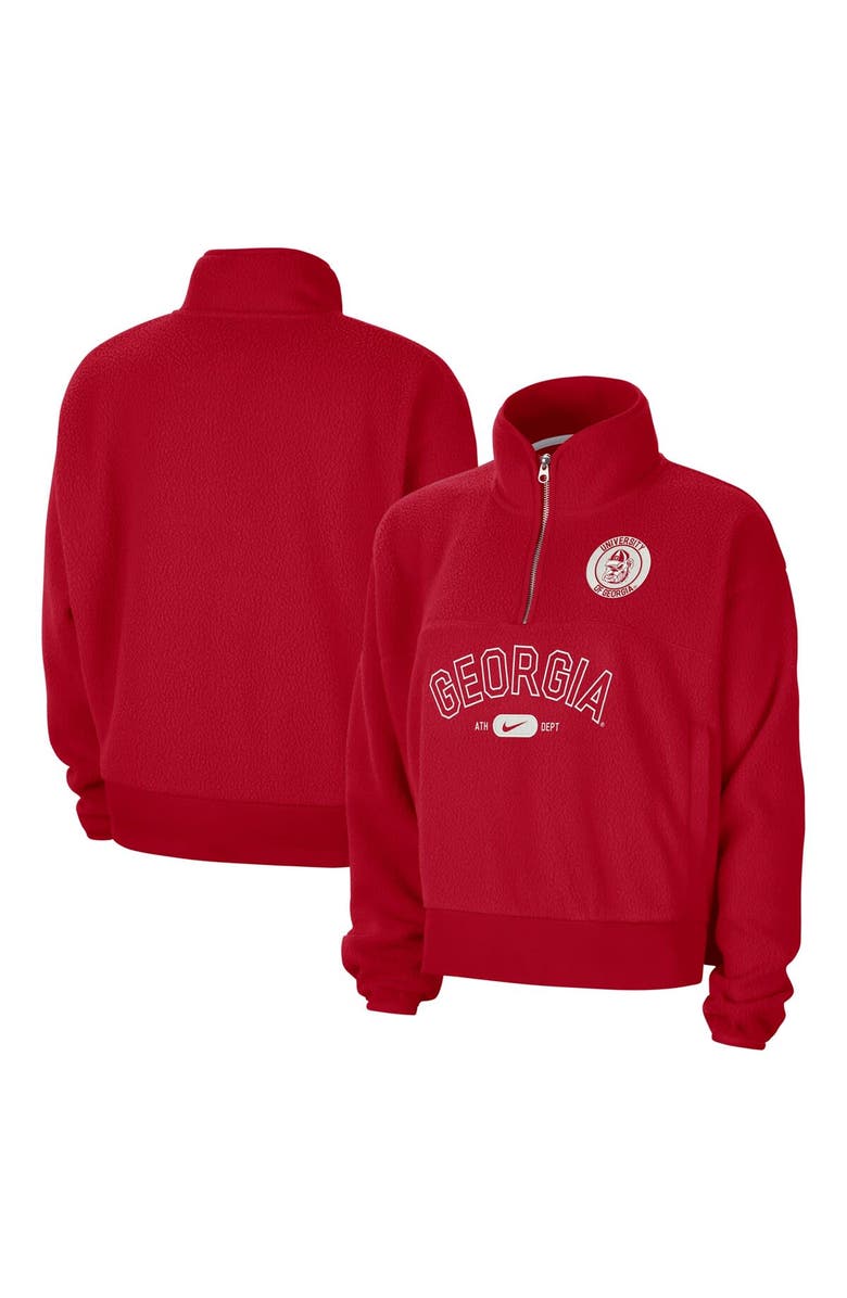 Nike Women's Nike Red Georgia Bulldogs Fly Fleece Quarter-Zip Jacket, Main, color, 
