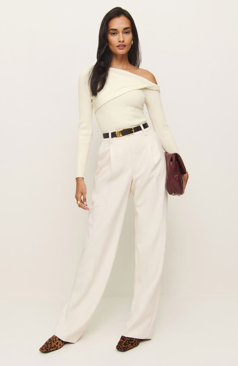 Reformation Llilou Off the Shoulder Wool Sweater, Alternate, color, Cream