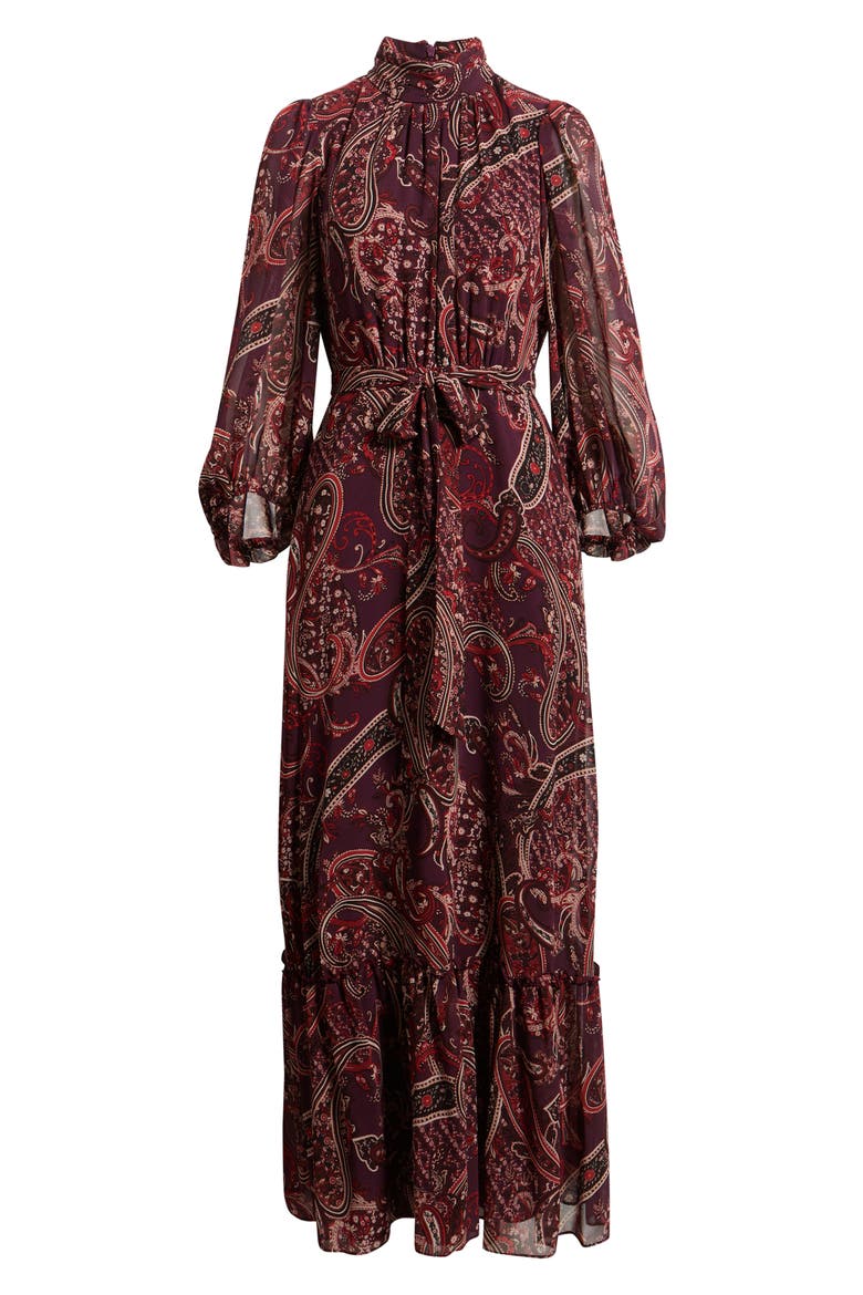 Long Sleeve Paisley Print Maxi Dress, Alternate, color, BLACK RED MULTI