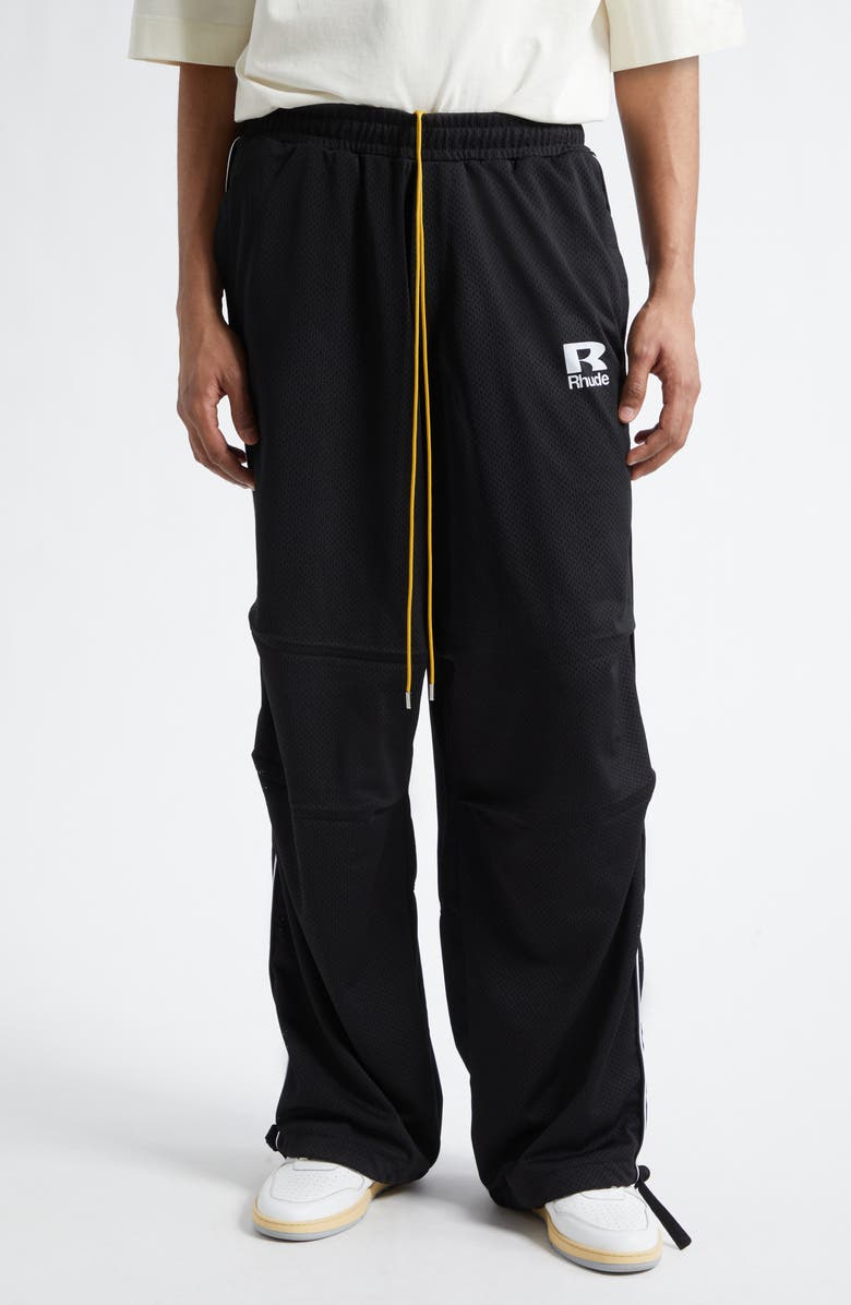Rhude Piped Parachute Track Pants, Main, color, Black / White