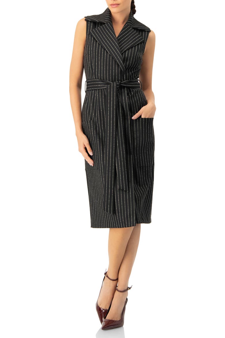 Double-Breasted Striped Midi Dress, Main, color, Black