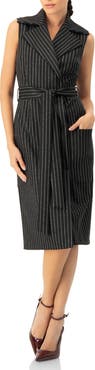 IVONNE Double-Breasted Striped Midi Dress