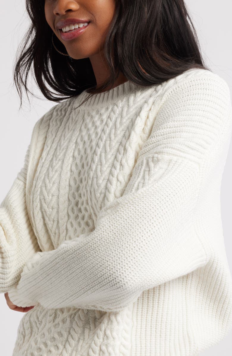 BP. Oversize Cotton Blend Cable Sweater, Alternate, color, Ivory