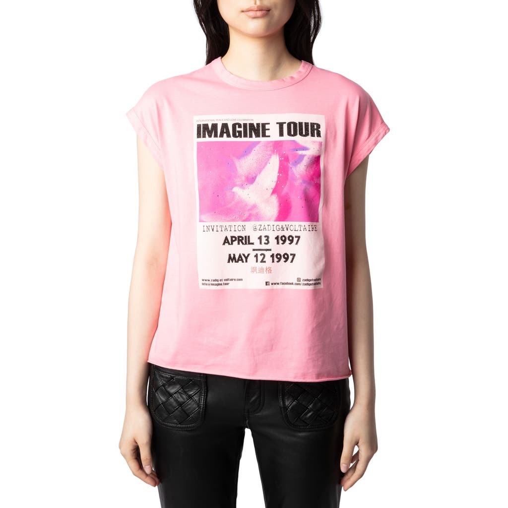 Zadig & Voltaire Cecilia Imagine Tour Embellished Cotton Graphic T-Shirt in Chamallow