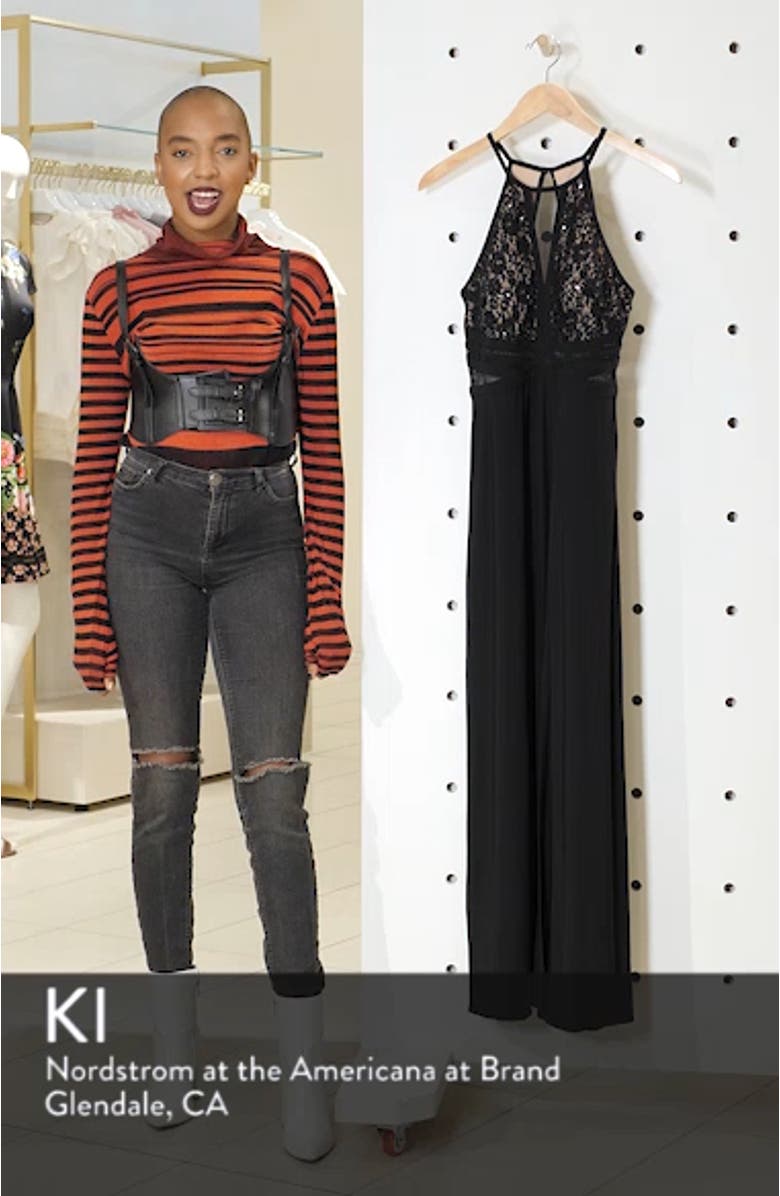 Lace & Mesh Inset Column Gown, sales video thumbnail