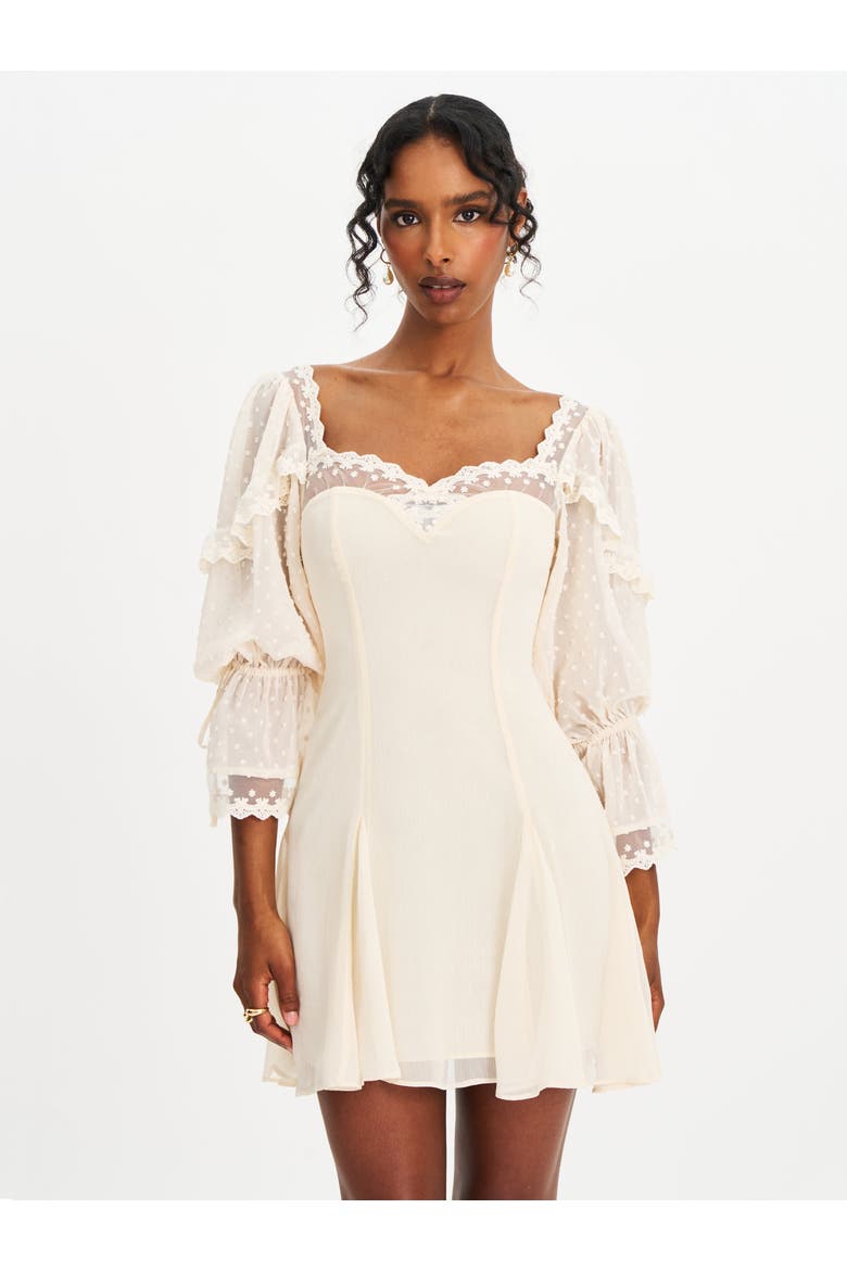 Zakira Lace Trim Half Sleeve Mini Dress, Alternate, color, off white