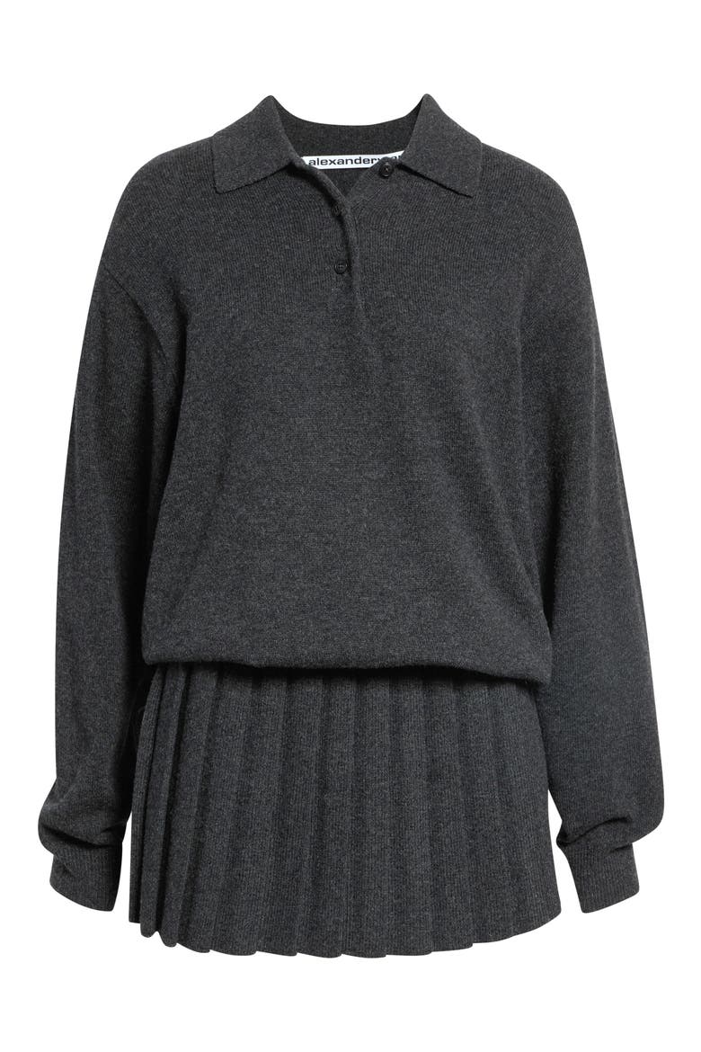 Wool Blend Long Sleeve Polo Dress, Alternate, color, GRAPHITE