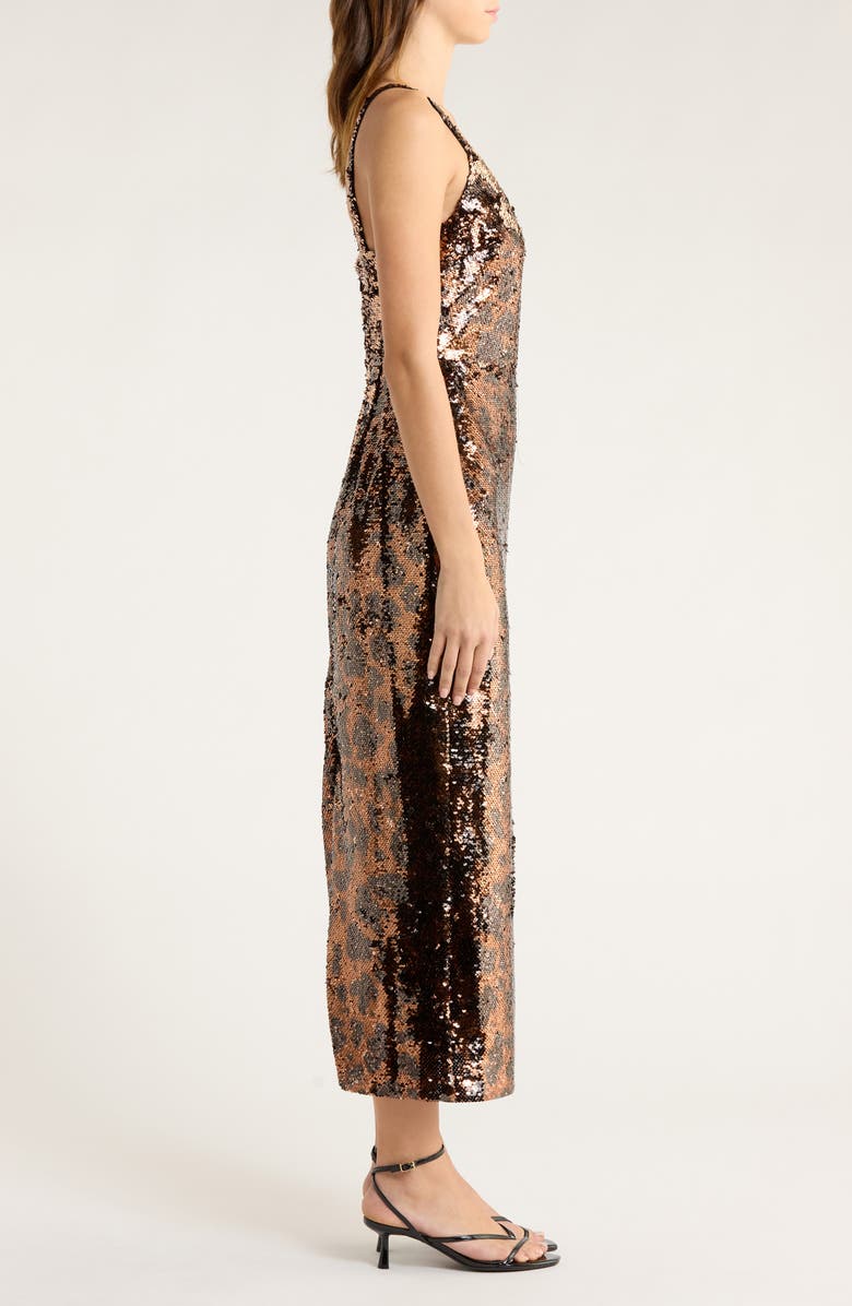 L'AGENCE Noella Leopard Sequin Midi Sheath Dress, Alternate, color, Brown Multi Amur Leopard
