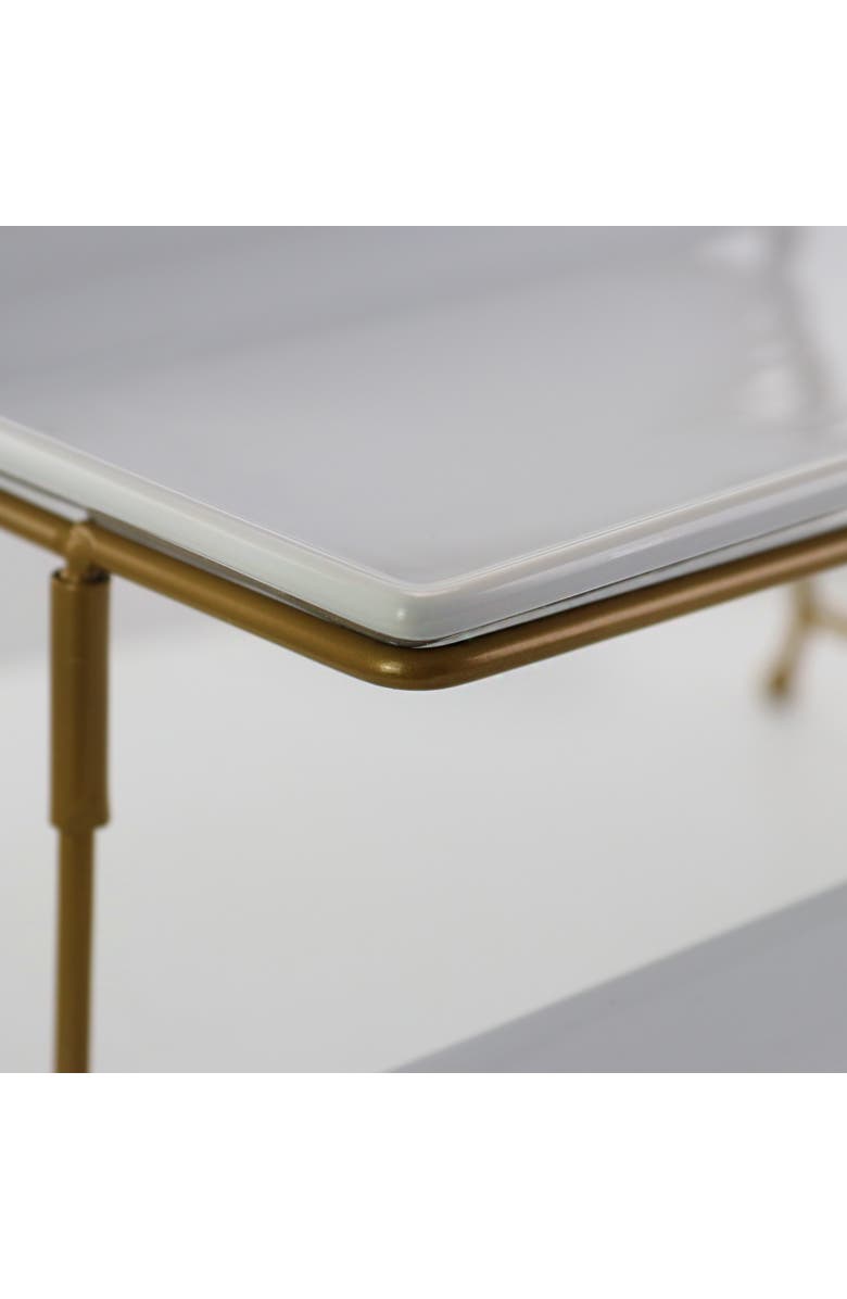 Gibson Elite Gracious Dining 3 Tie Rectangle Porcelain Plate Set with Gold Metal Stand, Alternate, color, White