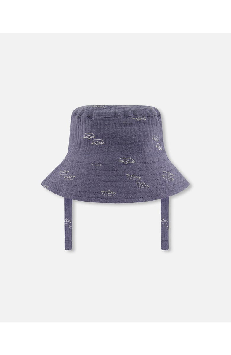 Deux par Deux Baby Boy's Printed Muslin Bucket Hat Navy Blue Paper Boats, Alternate, color,