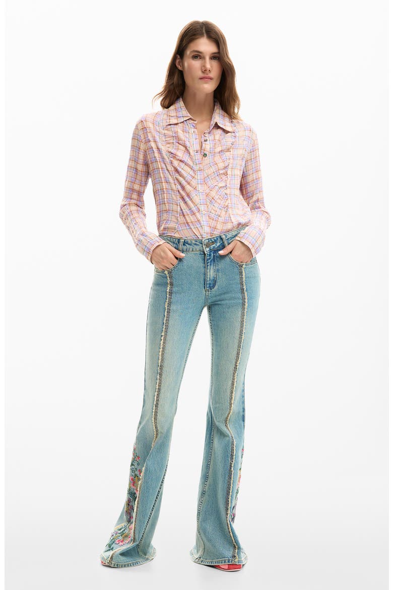 Embroidered Flare Jeans, Alternate, color, MEDIUM BLUE