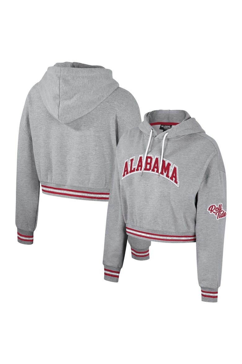 Women's The Wild Collective Heather Gray Alabama Crimson Tide Cropped Shimmer Pullover Hoodie, Alternate, color, Heather Gray