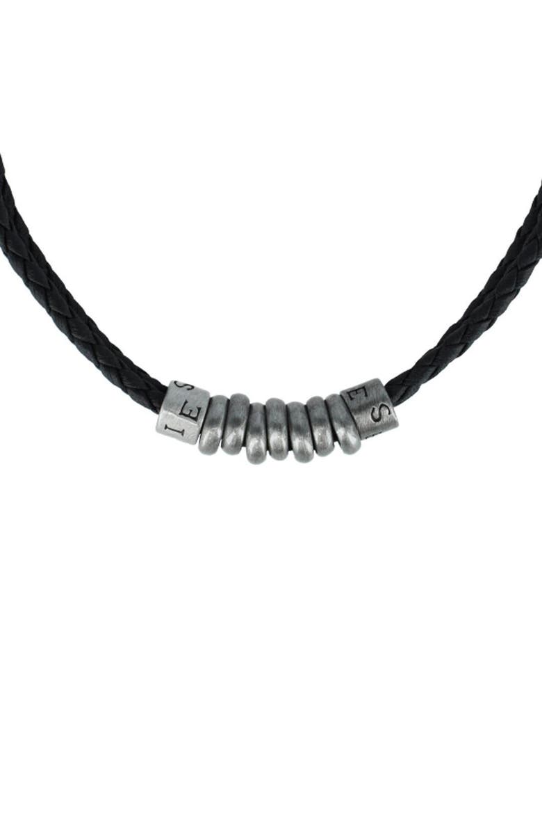 DaVinci Vegan Leather Metal Bead and Ring Necklace, Alternate, color, Black