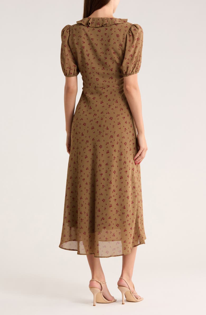 WAYF Ruffle Neck Midi Dress, Alternate, color, Juniper Ditsy