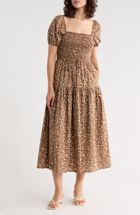 Floral Smocked Midi Dress