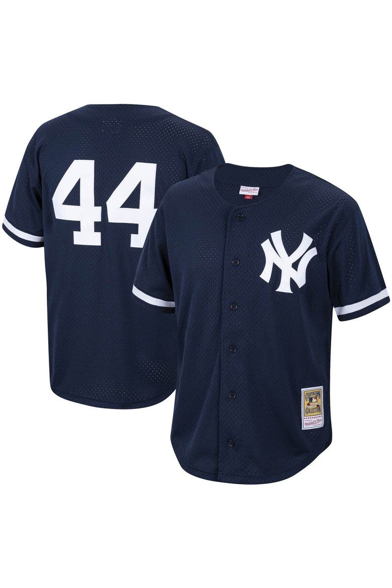 Men's Mitchell & Ness Reggie Jackson Navy New York Yankees Cooperstown Collection Mesh Batting Practice Button-Up Jersey, Main, color, Navy